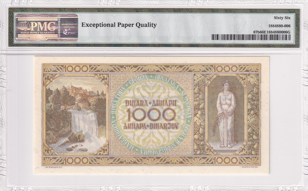 【收藏联盟】第116期拍卖——格拉斯哥大学的荣光 南斯拉夫 1946年 1000第纳尔 PMG66EPQ 