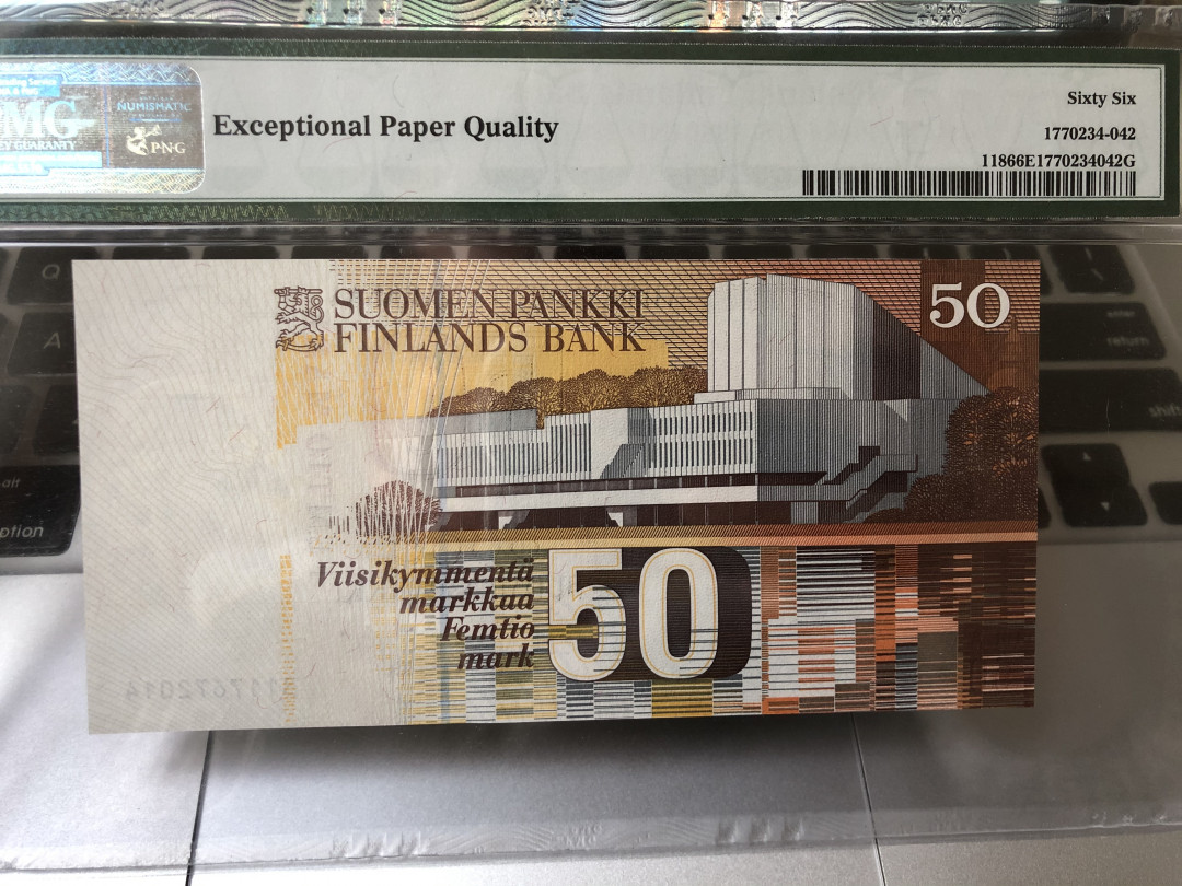《外钞收藏家》第七十五期拍卖目录 芬兰末版1986年50马克 pmg66
