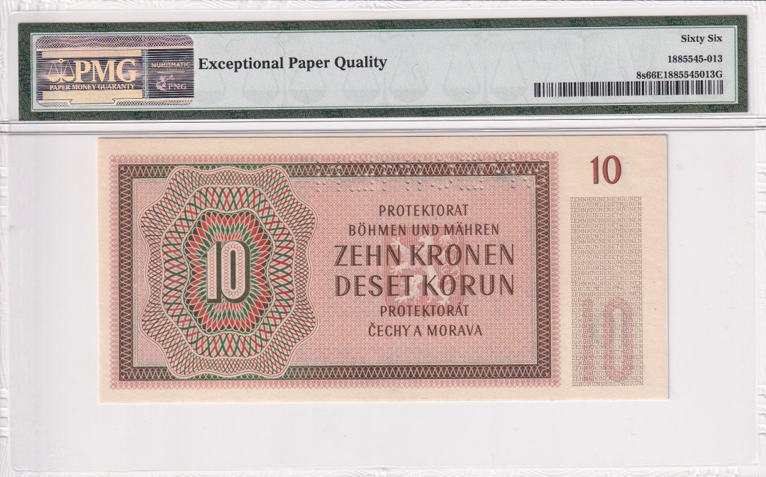 【收藏联盟】第116期拍卖——格拉斯哥大学的荣光 【样钞】波希米亚和莫拉维亚 1942年10克朗 PMG66EPQ