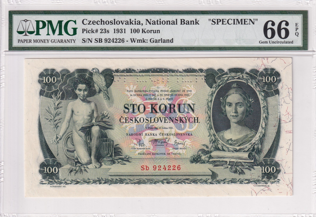 【收藏联盟】第116期拍卖——格拉斯哥大学的荣光 【样钞】捷克斯洛伐克 1931年 100克朗PMG66EPQ