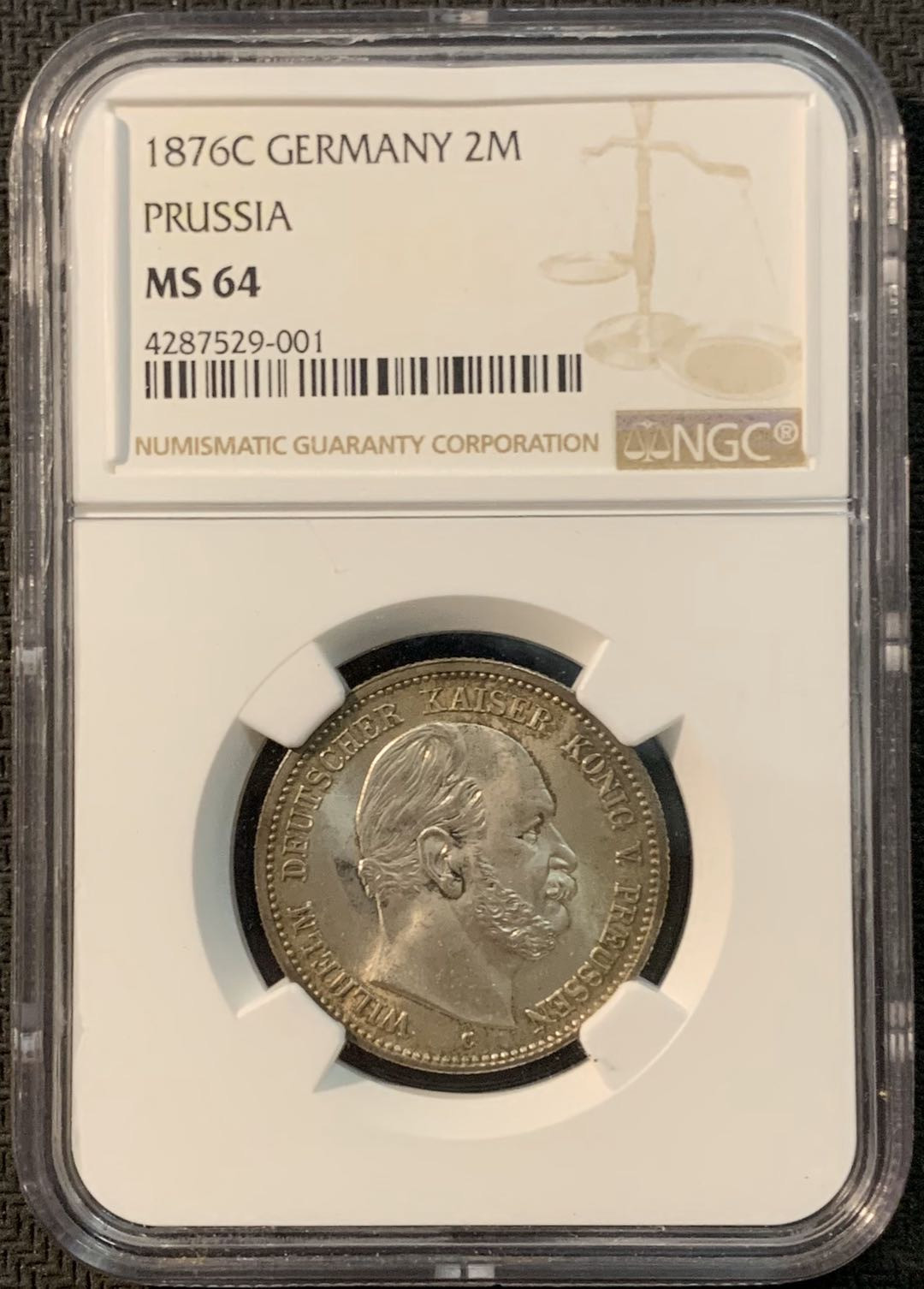 紫瑗钱币—微拍第20期 德国专场 德国 普鲁士 1876年 C版 威廉一世 2马克 NGC MS64