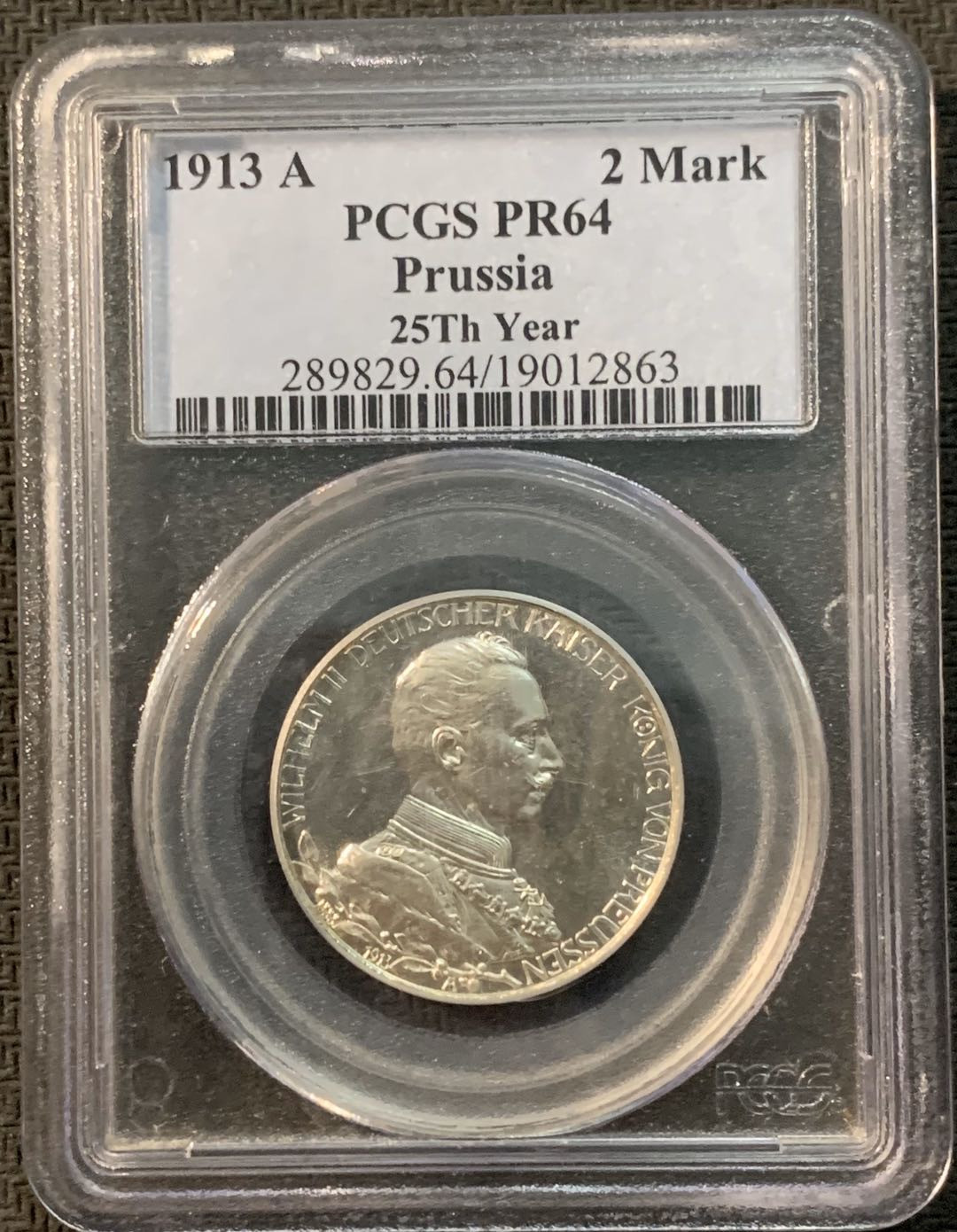 紫瑗钱币—微拍第20期 德国专场 德国 普鲁士 1913年 军装 2马克 PCGS PR64