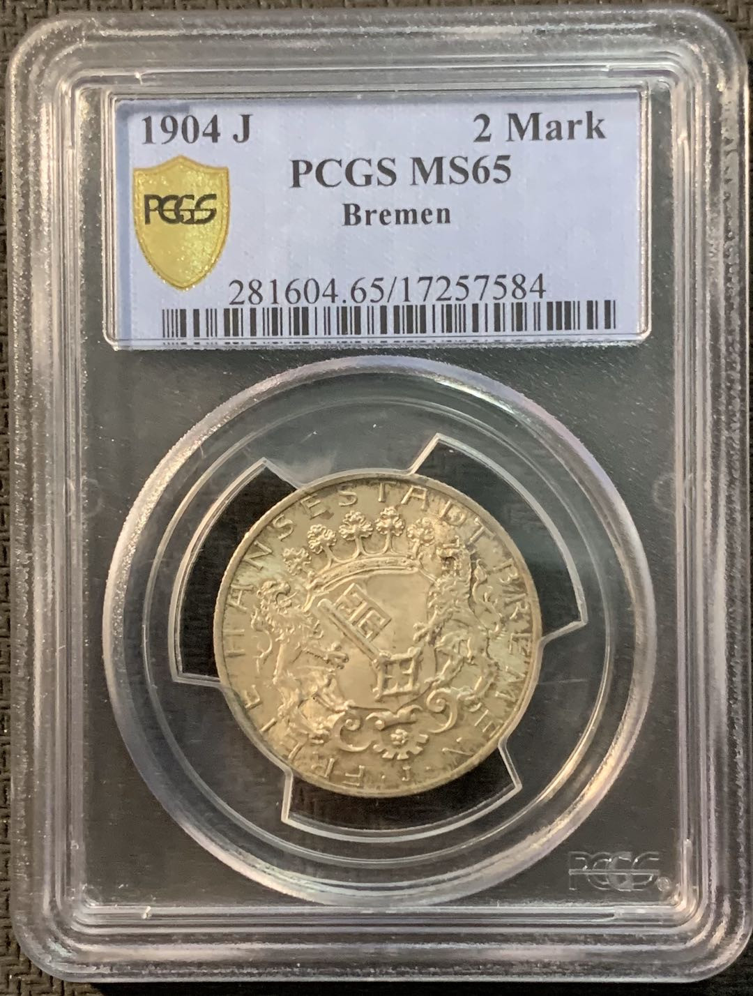 紫瑗钱币—微拍第20期 德国专场 德国 不莱梅 1904年 2马克 PCGS MS65