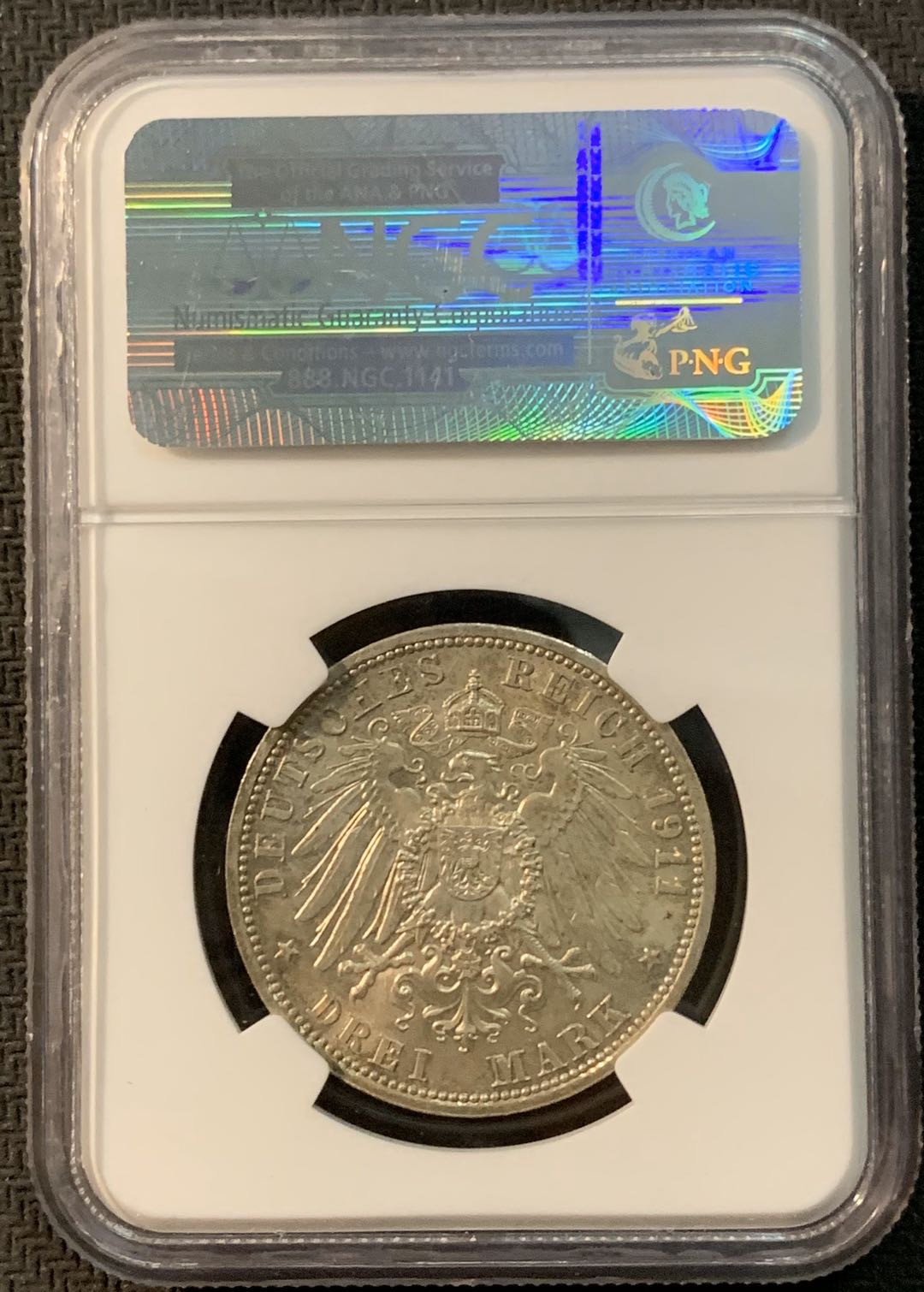 紫瑗钱币—微拍第20期 德国专场 德国 普鲁士 1911年 威廉二世 3马克 NGC MS64