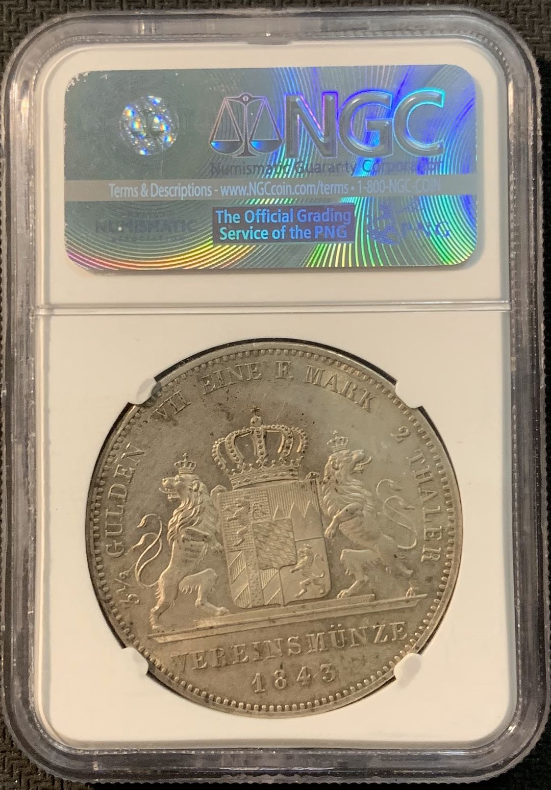 紫瑗钱币—微拍第20期 德国专场 德国 巴伐利亚 1843年 盾徽 2泰勒 NGC MS61