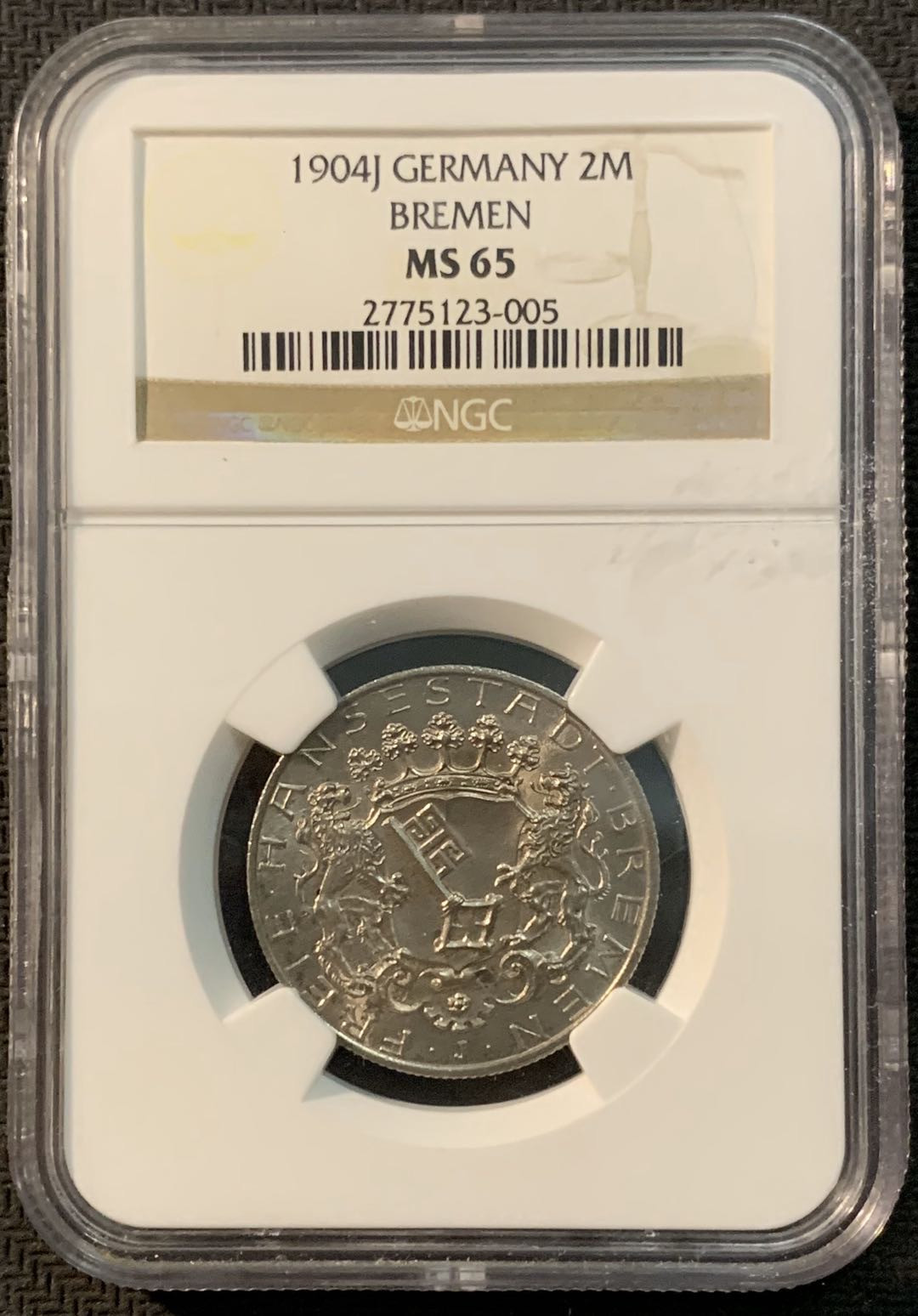 紫瑗钱币—微拍第20期 德国专场 德国 不莱梅 1904年 2马克 NGC MS65