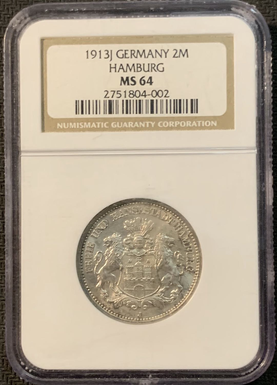 紫瑗钱币—微拍第20期 德国专场 德国 汉堡 1913年 2马克 NGC MS64