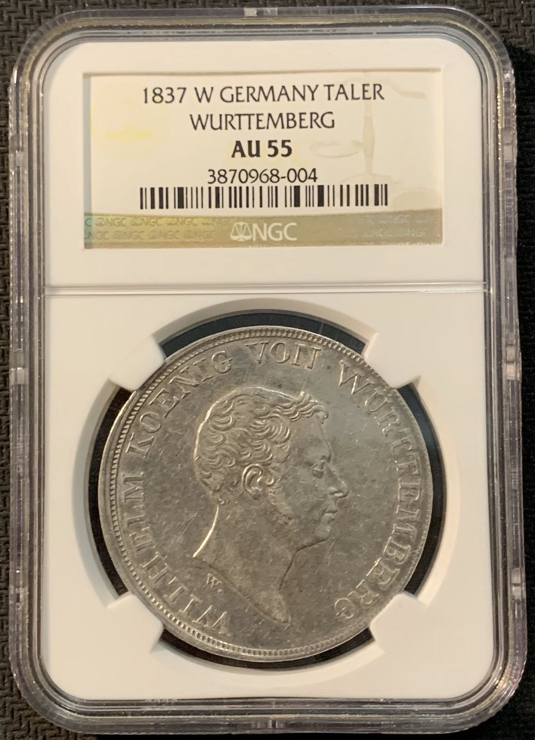 紫瑗钱币—微拍第20期 德国专场 德国 符腾堡 1837年 威廉 双面值 泰勒 NGC AU55