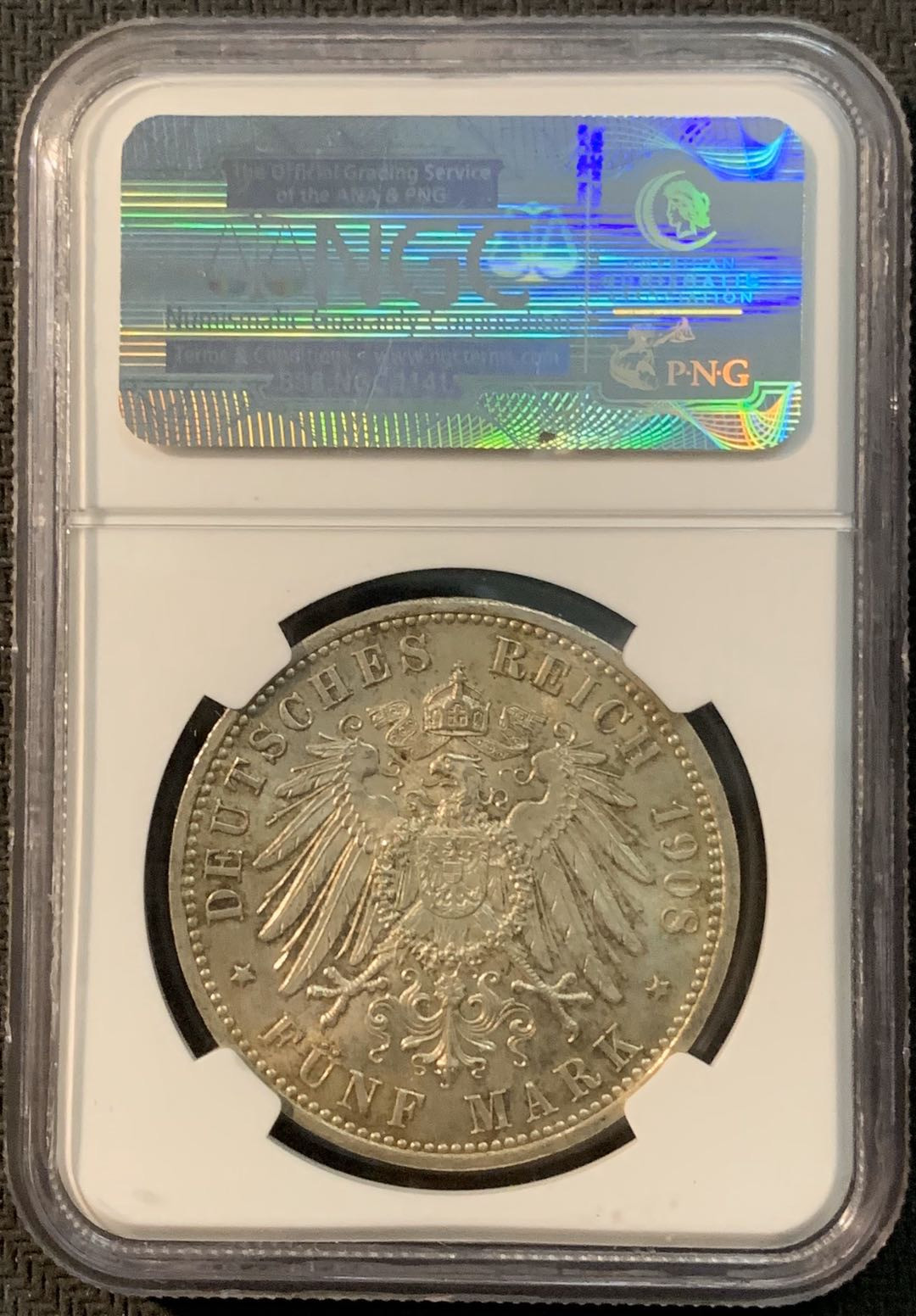 紫瑗钱币—微拍第20期 德国专场 德国 普鲁士 1908年 威廉二世 5马克 NGC MS63