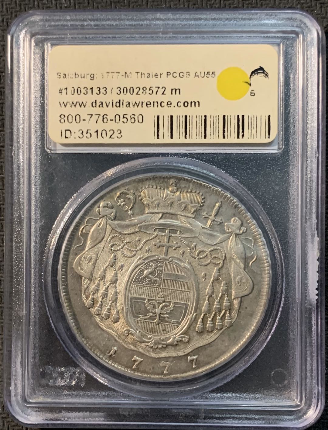 紫瑗钱币—微拍第20期 德国专场 奥地利 萨尔茨堡 1777年 M版 1泰勒 PCGS AU55