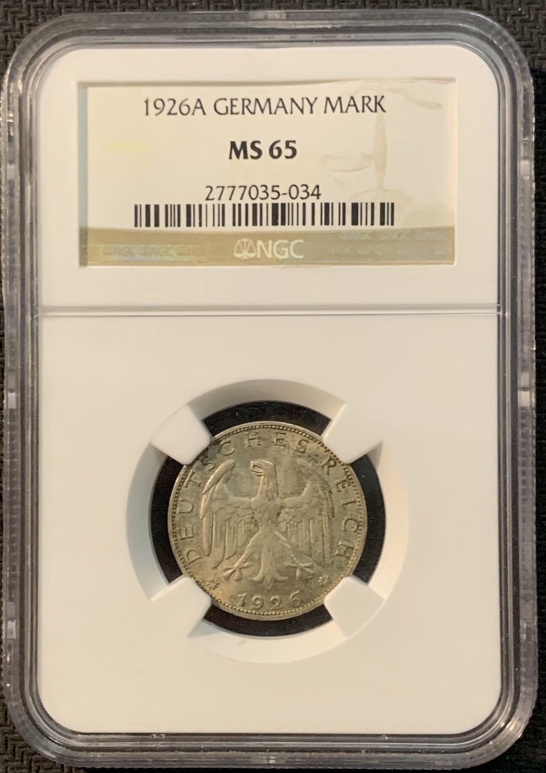 紫瑗钱币—微拍第20期 德国专场 德国 魏玛 1926年 1马克 NGC MS65