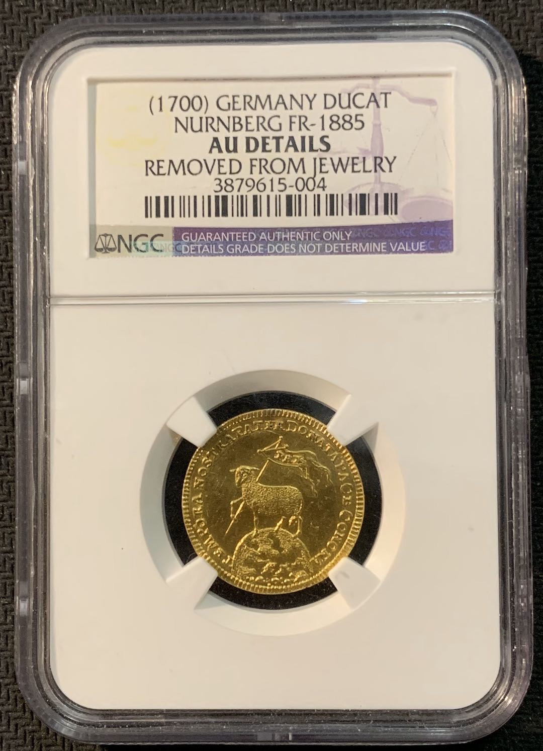 紫瑗钱币—微拍第20期 德国专场 德国 纽伦堡 1700年 绵阳 1杜卡特 NGC AU Detail