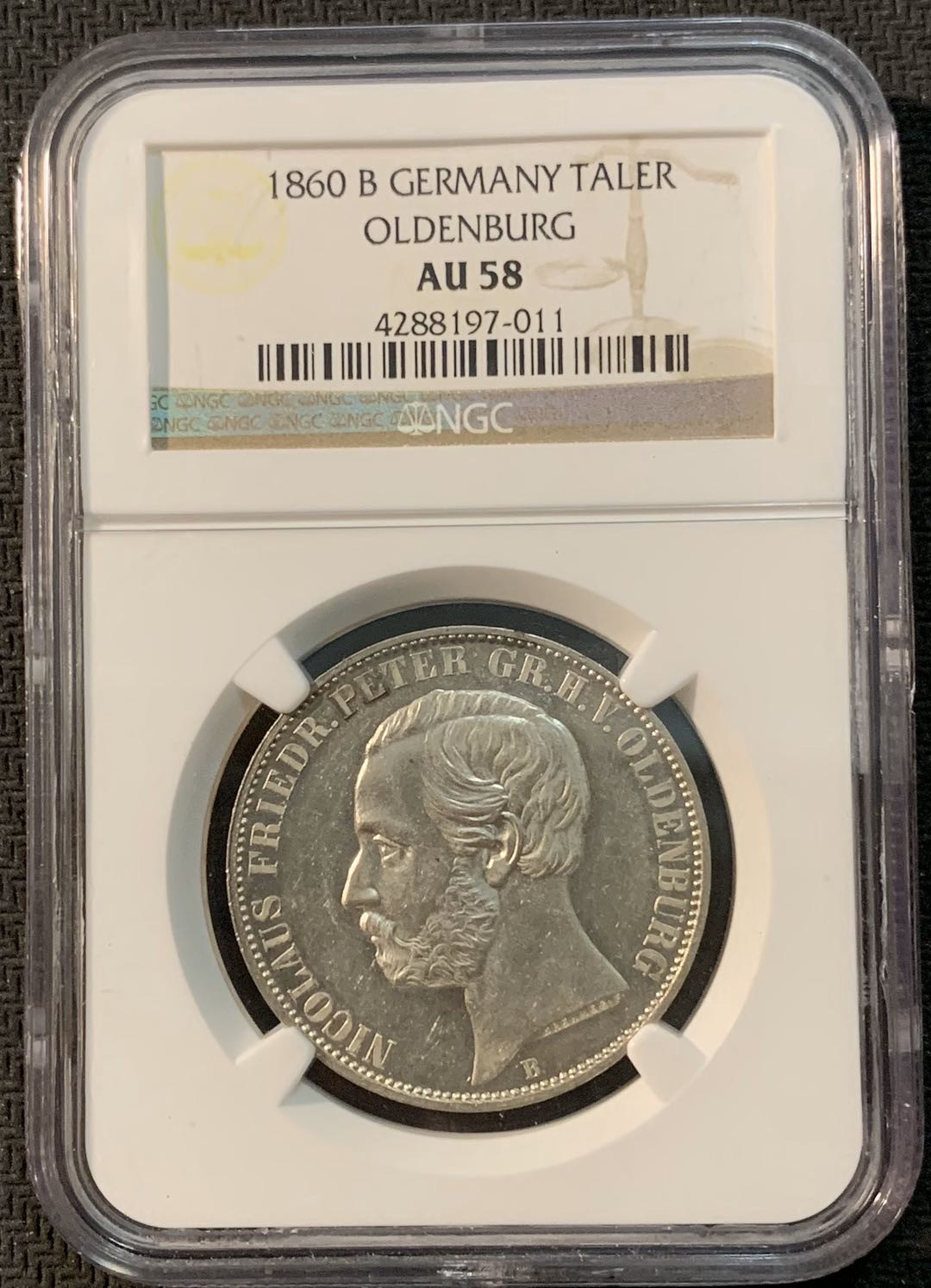 紫瑗钱币—微拍第20期 德国专场 德国 奥尔登堡 1860年 1泰勒  NGC AU58