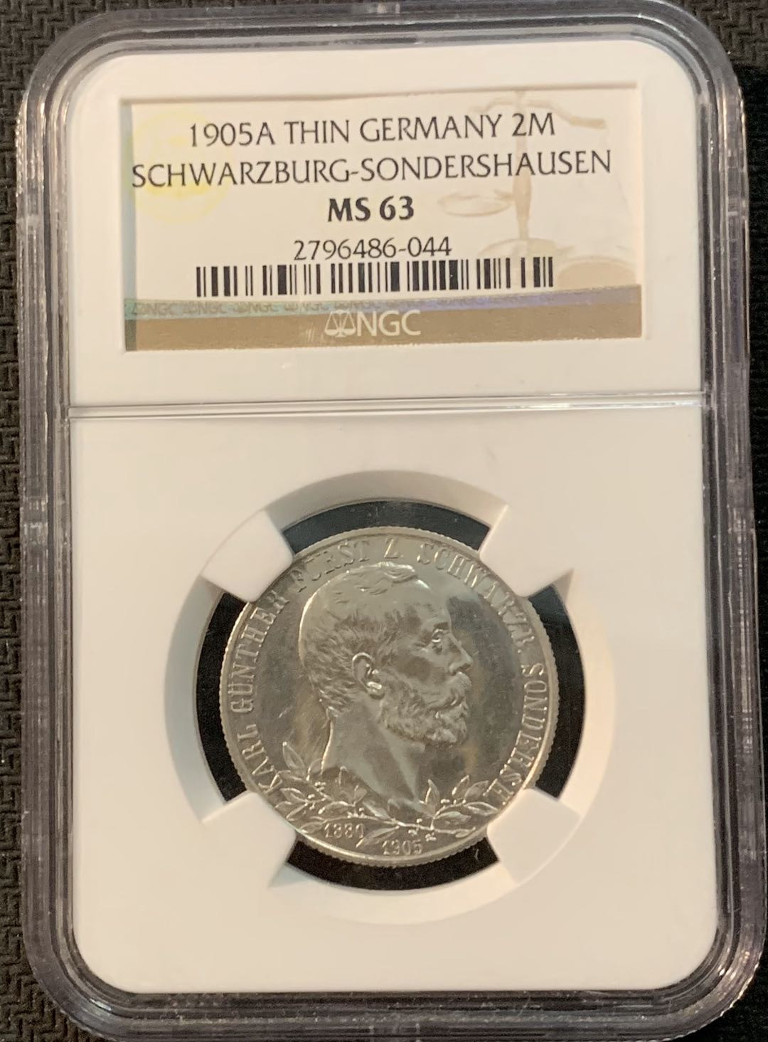 紫瑗钱币—微拍第20期 德国专场 德国 施瓦茨堡 1905年 2马克 NGC MS63
