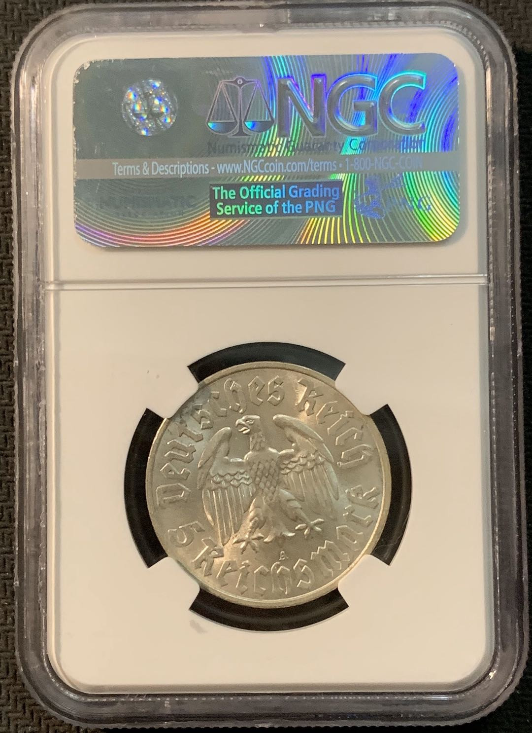 紫瑗钱币—微拍第20期 德国专场 德国 魏玛 1933年 马丁 路德 5马克 NGC MS63