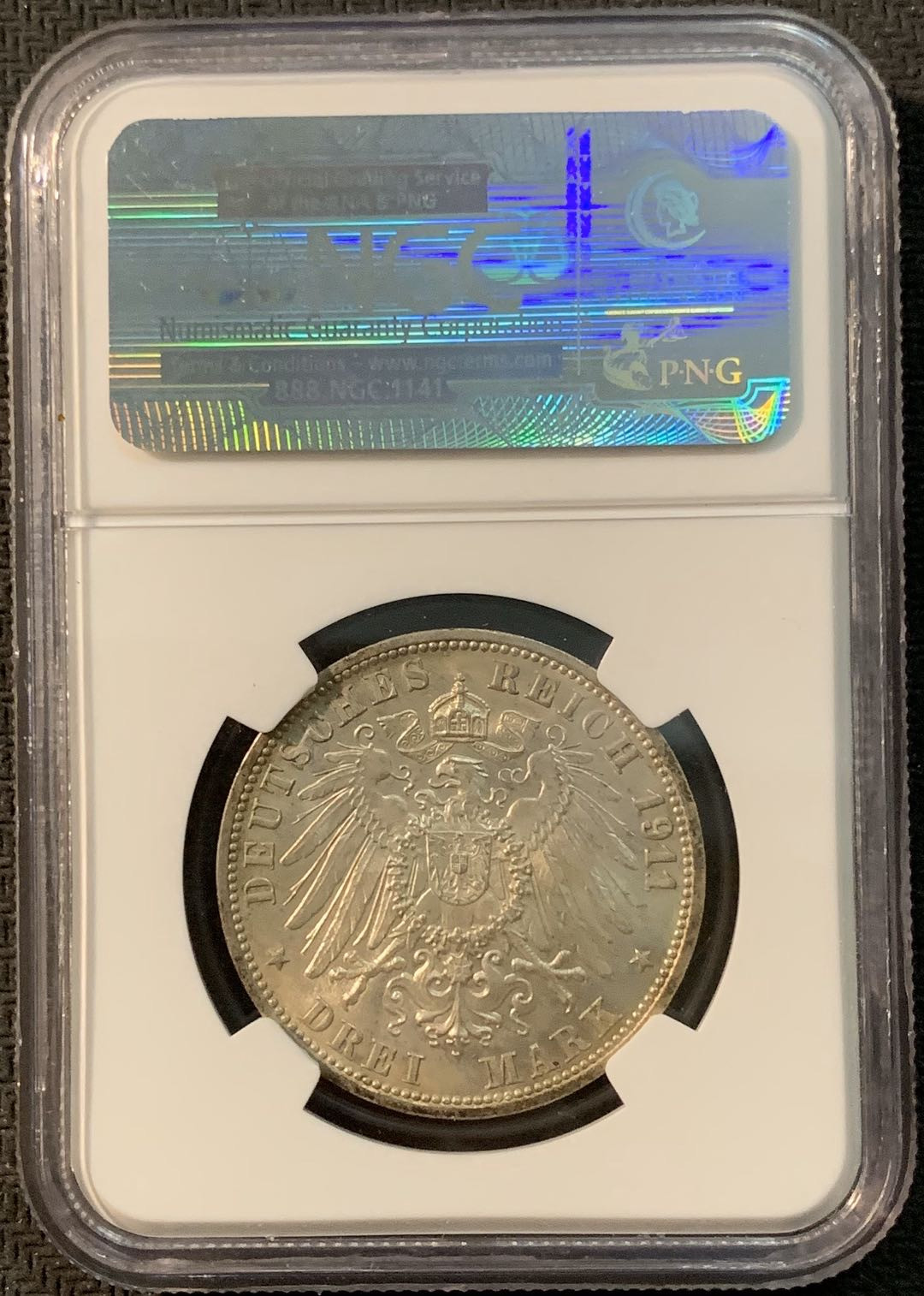 紫瑗钱币—微拍第20期 德国专场 德国 符腾堡 1911年 银婚 3马克 NGC MS66