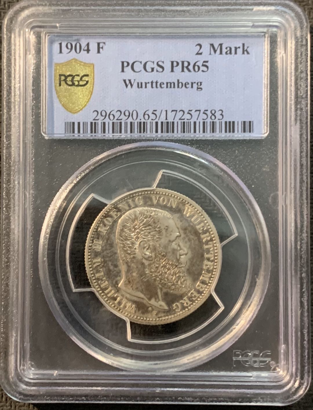紫瑗钱币—微拍第20期 德国专场 德国 符腾堡 1904年 2马克 PCGS PR65