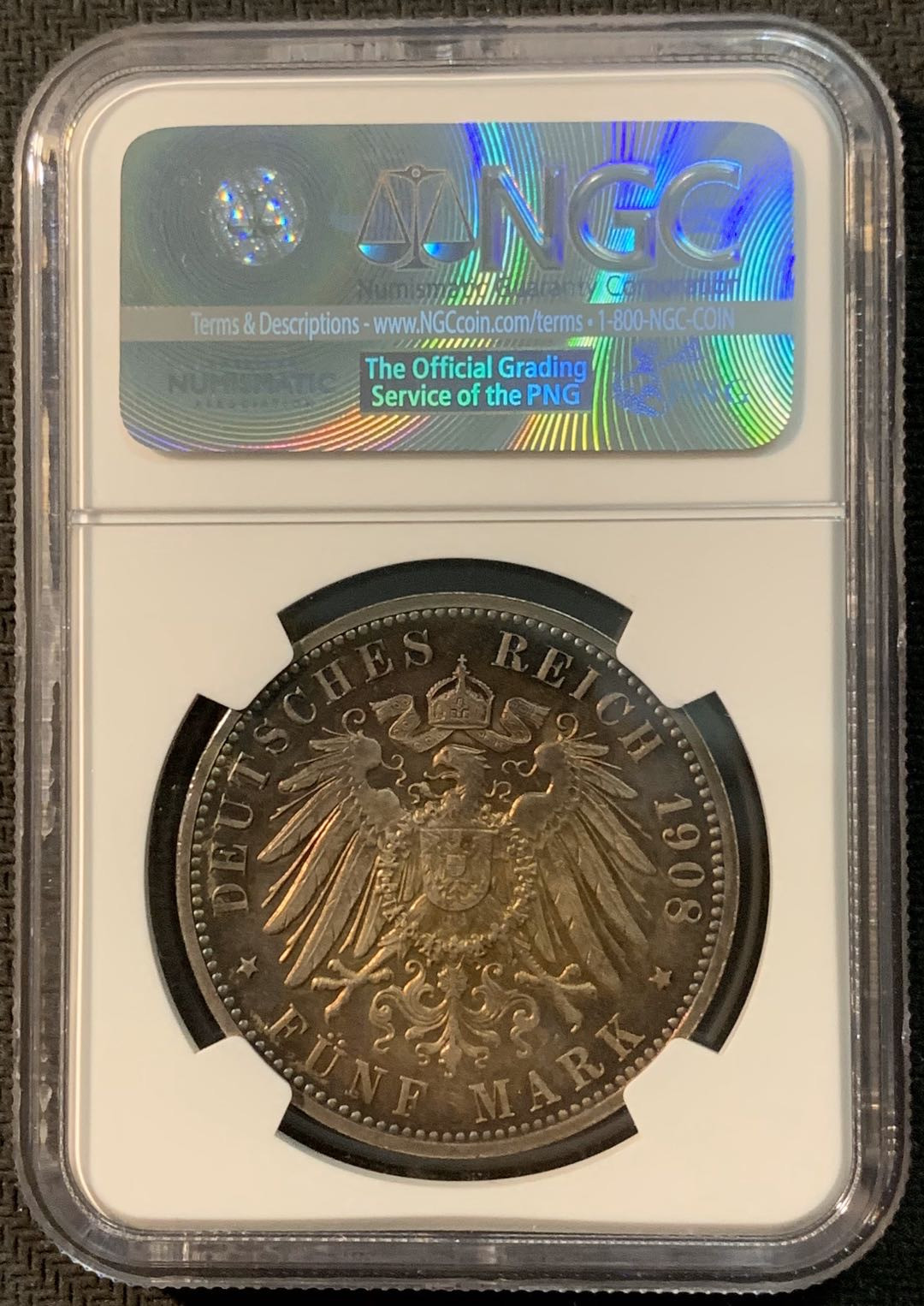 紫瑗钱币—微拍第20期 德国专场 德国 汉堡 1908年 5马克 NGC PR66 CAMEO