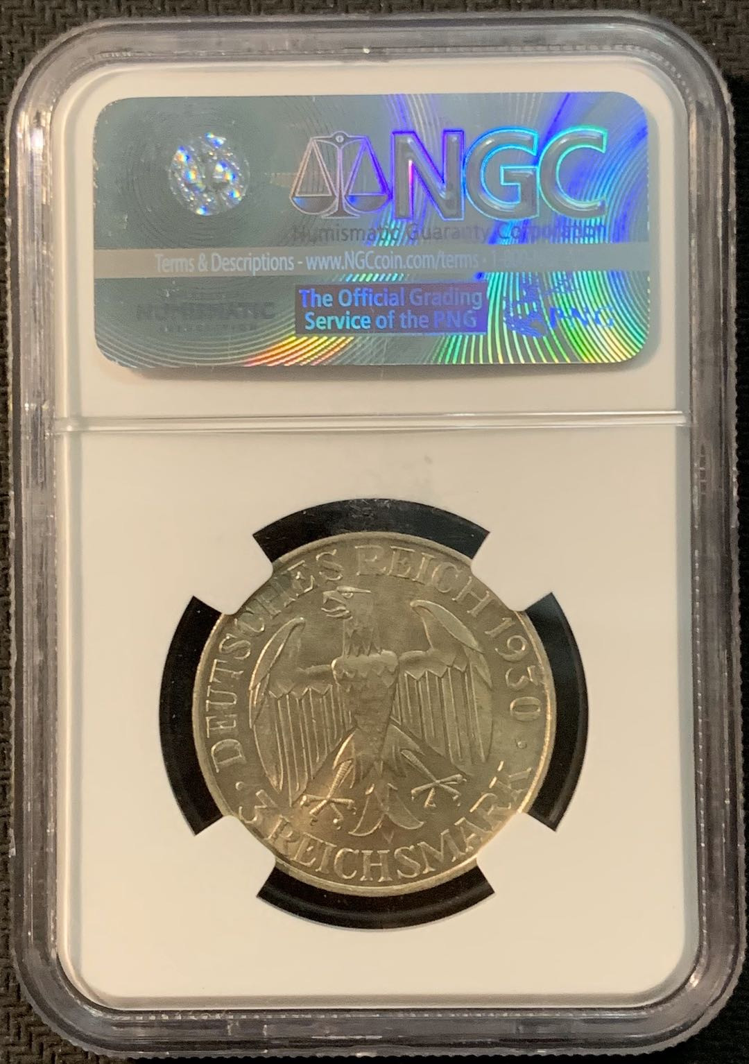 紫瑗钱币—微拍第20期 德国专场 德国 魏玛 1930年 齐柏林飞艇 3马克 NGC MS64