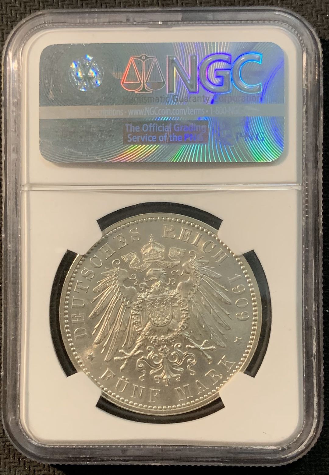 紫瑗钱币—微拍第20期 德国专场 德国 萨克森 1909年 莱比锡大学 5马克 NGC UNC Detail
