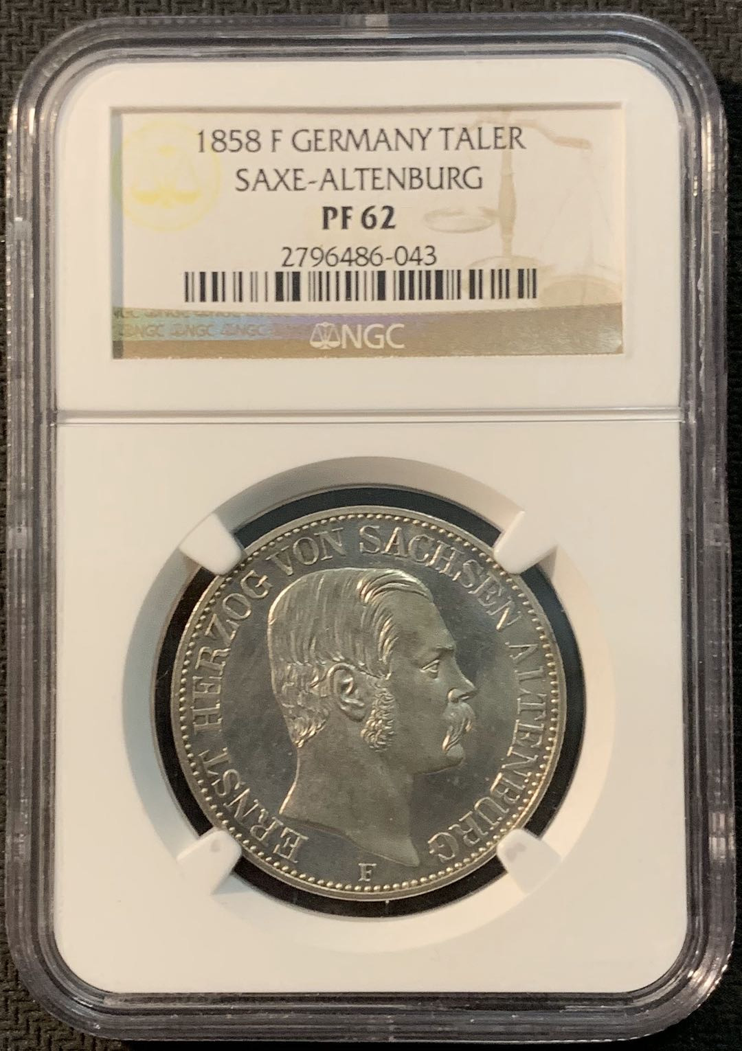 紫瑗钱币—微拍第20期 德国专场 德国 萨克森 奥尔登堡 1858年 1泰勒 NGC PF62