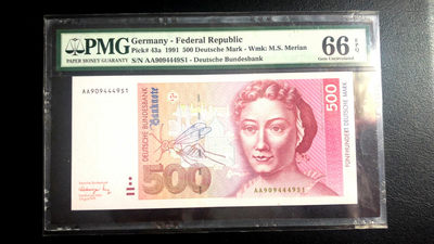 【收藏联盟】第117期拍卖——举世无双的“画圣”伦勃朗 - 【AA冠豹子号】德国 1991年 500马克 PMG66EPQ  p43a