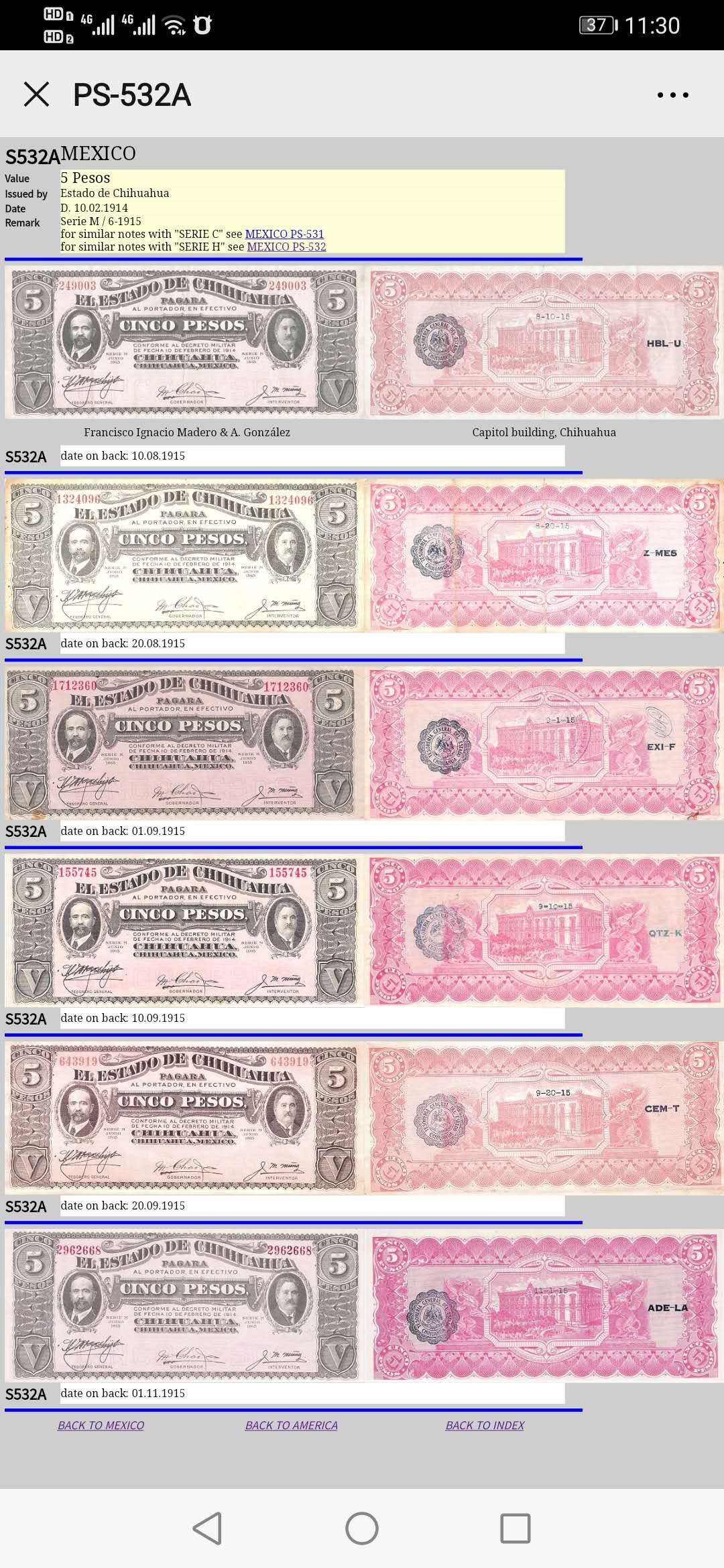 【鲸贝乐淘】千字文·第“周发殷汤”号拍卖 【墨西哥🇲🇽 】1915年五比索，品相很好，没有折痕，AUNC 