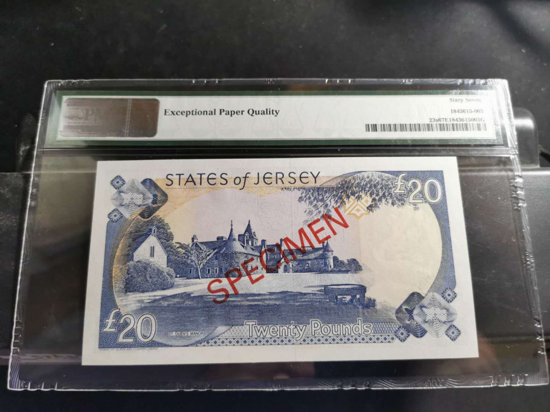 【鲸贝乐淘】千字文·第“爱育黎首”号拍卖 【泽西】1993年20元，票样样币，PMG67E 