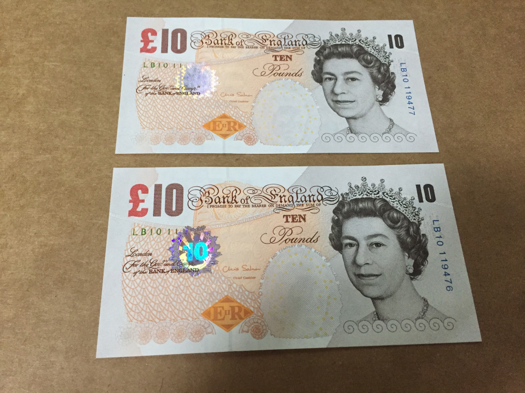 【收藏联盟】第118期拍卖——英伦三岛 【一组2张】英国 2000版10镑 外币E序列 达尔文 蜂鸟 全新UNC 两连号