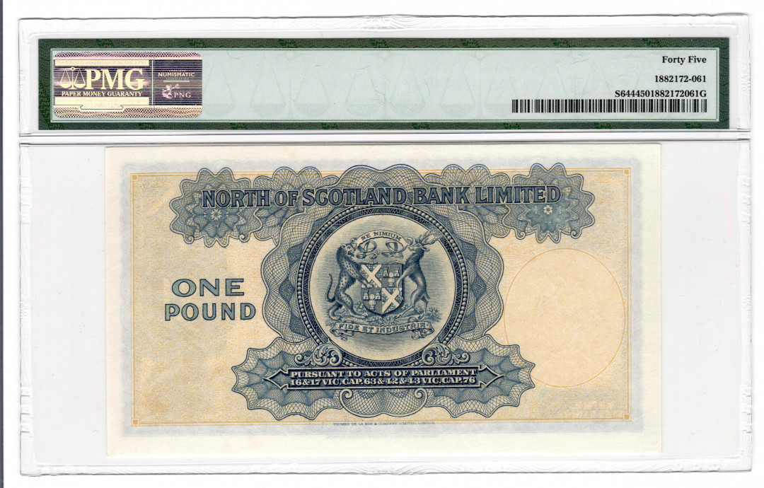 【收藏联盟】第118期拍卖——英伦三岛 苏格兰 1938-49年 1镑 PMG45 P-S644