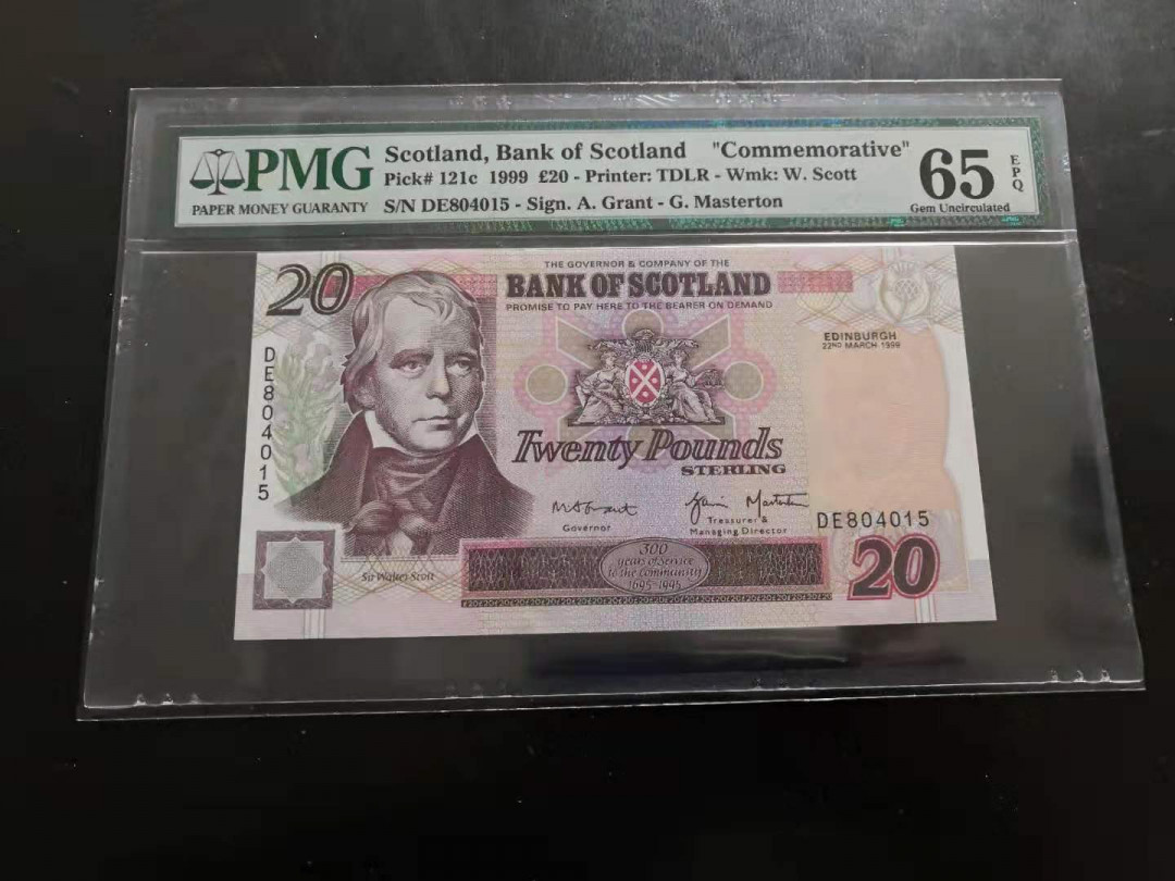 【收藏联盟】第118期拍卖——英伦三岛 苏格兰 1999年 20镑 PMG65EPQ 绝品 《苏格兰银行300周年》纪念钞