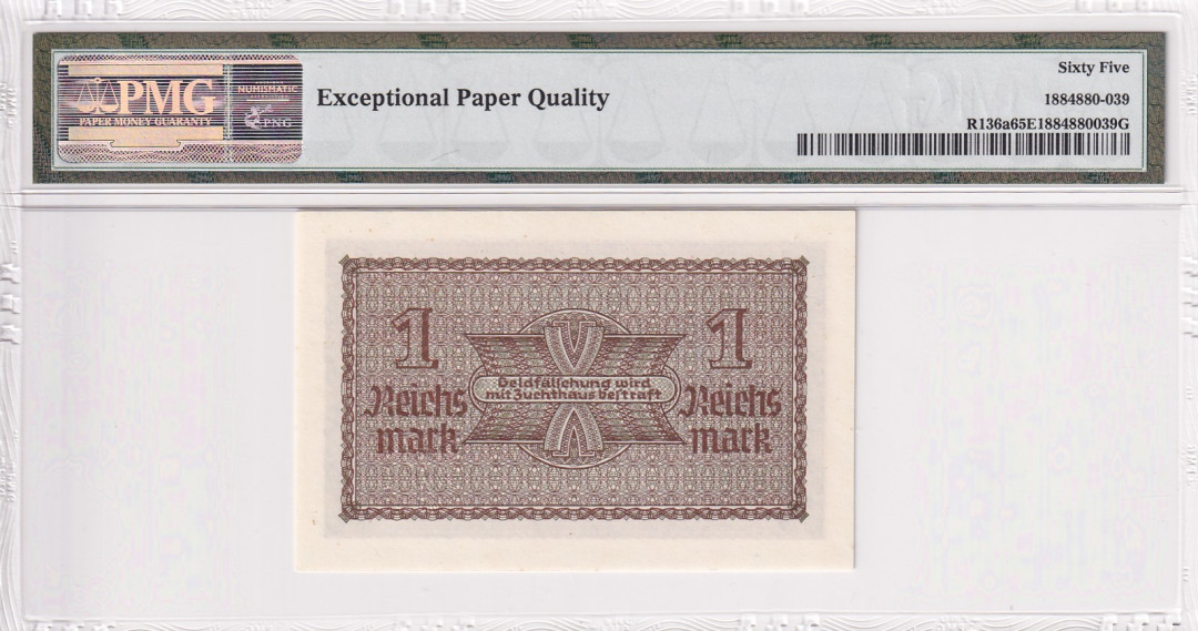 【收藏联盟】第118期拍卖——英伦三岛 德国 二战时期 1940-45年 1马克 PMG65EPQ 