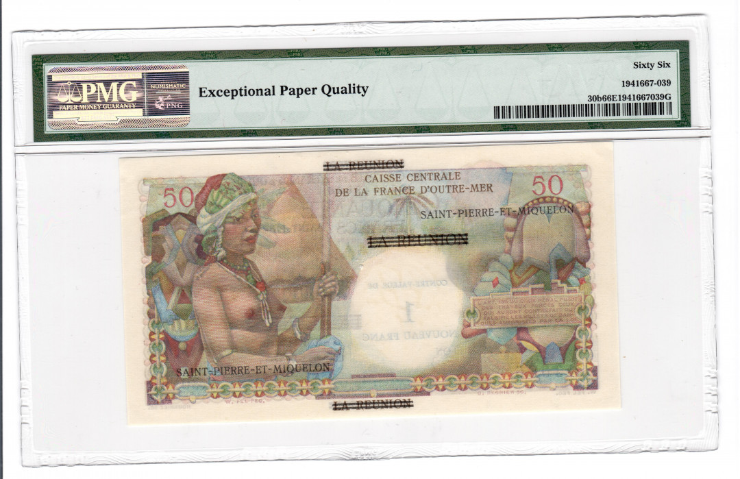 【收藏联盟】第118期拍卖——英伦三岛 圣皮埃尔和密克隆1960年 50法郎 PMG66EPQ 绝品 经典白奶球