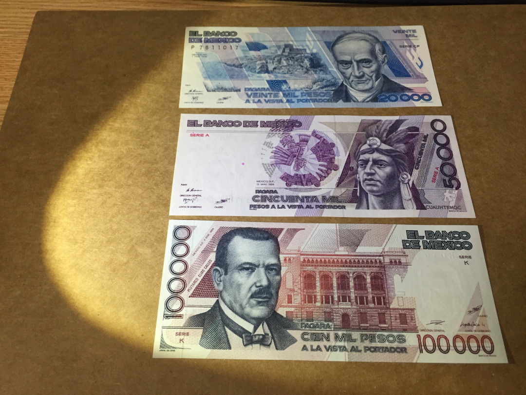 【收藏联盟】第118期拍卖——英伦三岛 【一组3张】1981-1988年 墨西哥 20000-50000-100000比索 全新UNC 