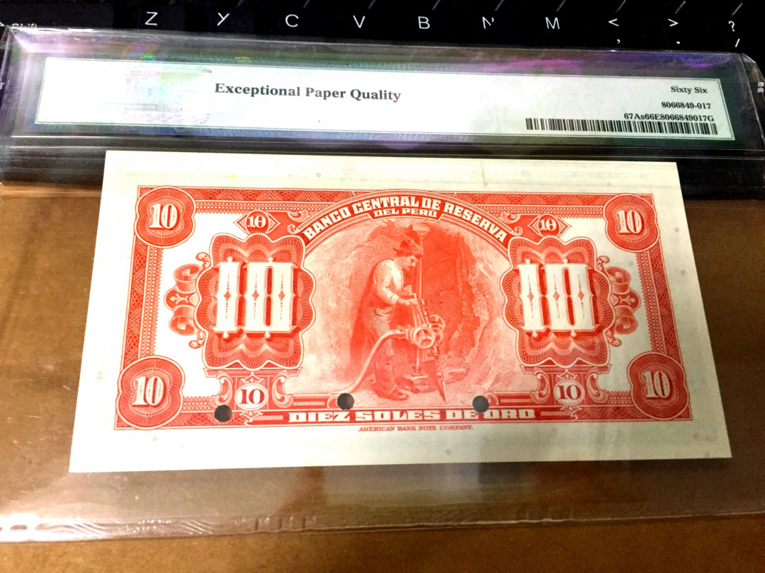 【收藏联盟】第118期拍卖——英伦三岛 【冠军分】秘鲁 1941-47年10索尔P67As  PMG66EPQ  雕刻精美 女神 美钞公司出品 非常稀少 仅4个评级记录