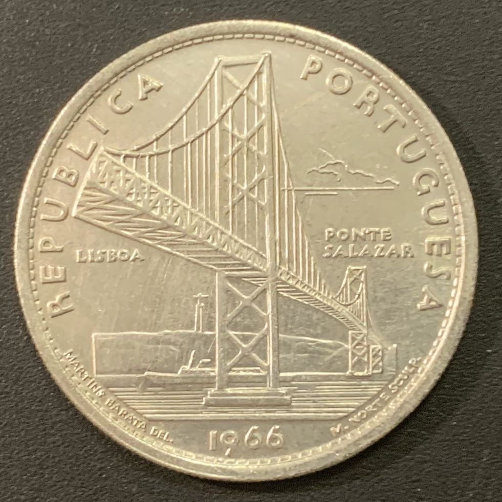 紫瑗钱币—微拍第21期  葡萄牙 1966年  里斯本大桥 20埃斯库多 10克 0.65银
