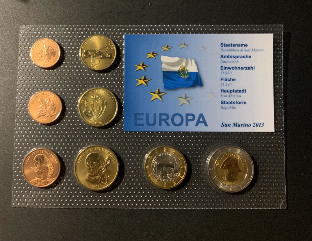 紫瑗钱币—微拍第21期  圣马力诺 2013年 欧元样币 8枚套 原厂卡装