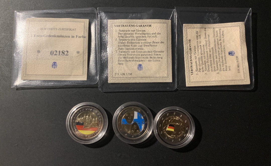 紫瑗钱币—微拍第21期  德国 芬兰  2006 2007年 2欧元 彩色2欧元 纪念币 3枚一起 带证书