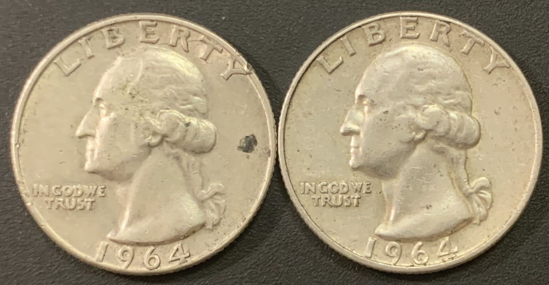 紫瑗钱币—微拍第21期  美国 1964年 华盛顿 25美分 2枚 UNC 共12.5克 0.9银