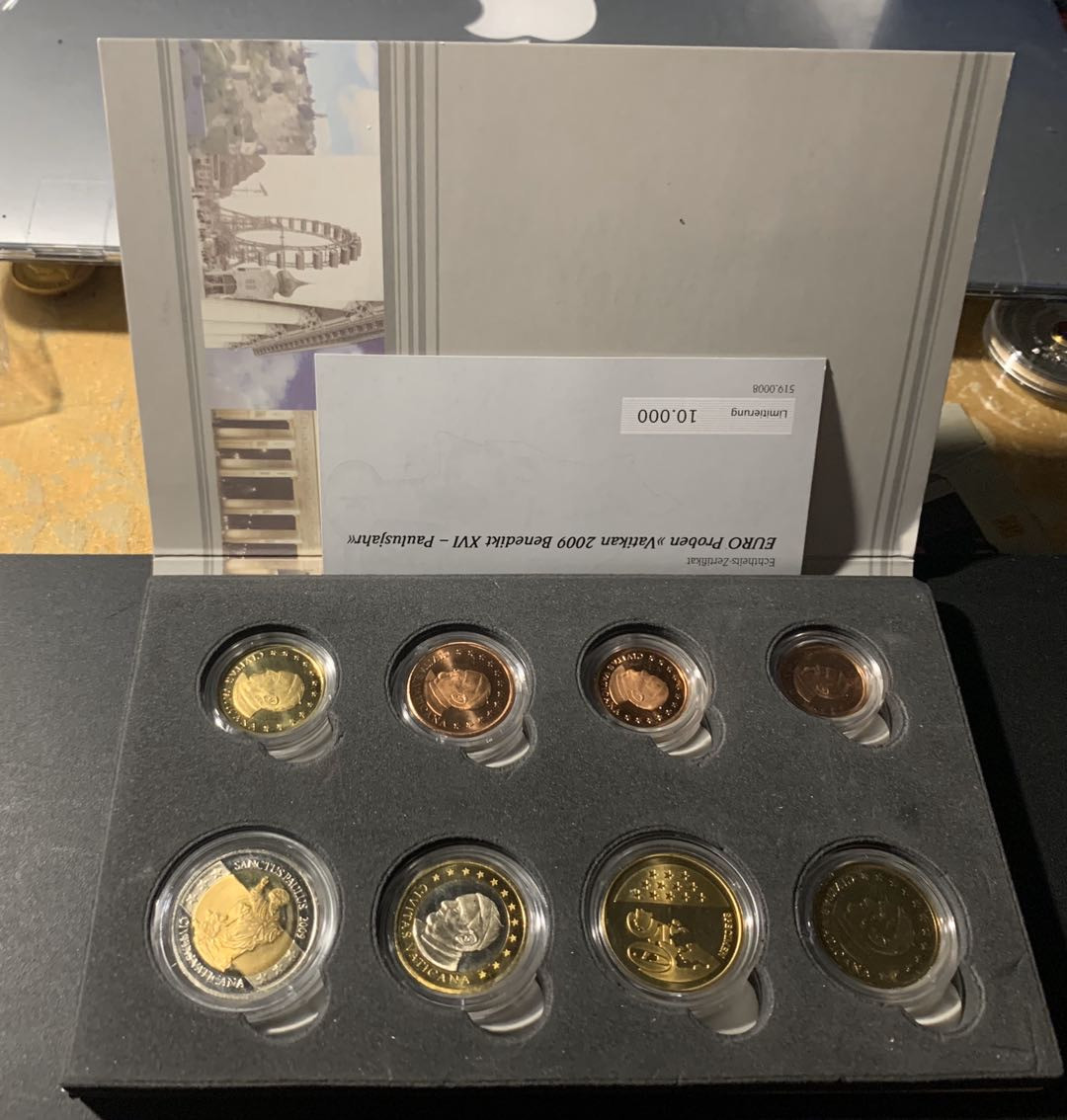 紫瑗钱币—微拍第21期  圣马力诺 2009年 欧元样币 8枚套 原盒证书