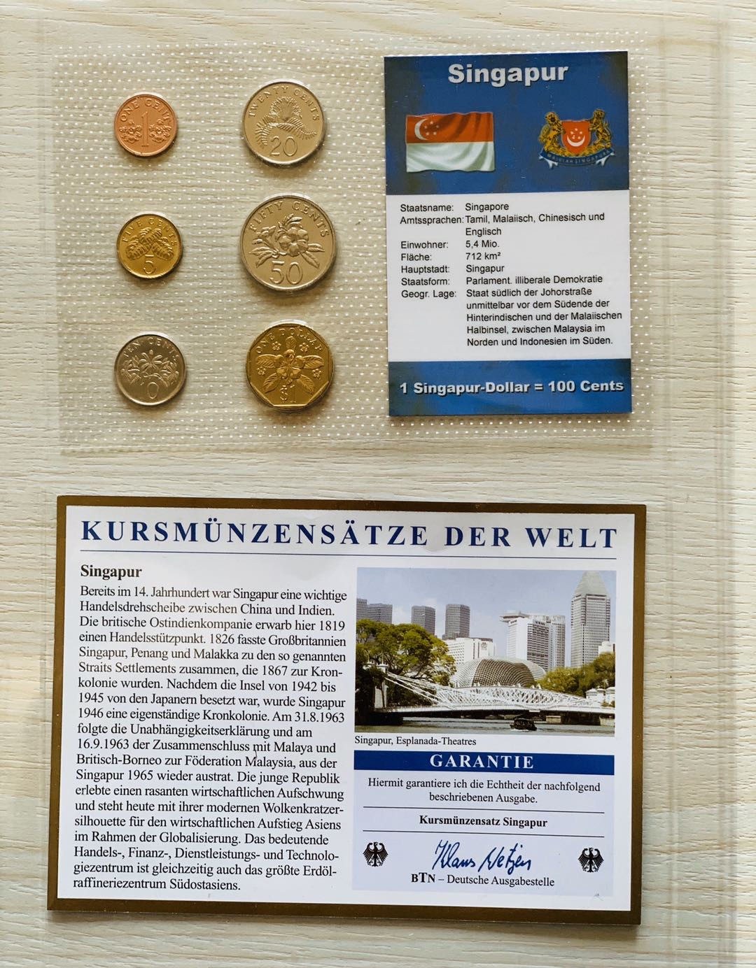 紫瑗钱币—微拍第21期  新加坡 流通币 6枚套 带德国说明书