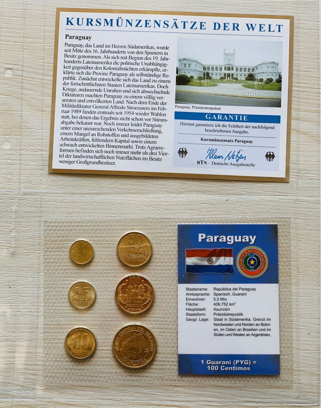 紫瑗钱币—微拍第21期  巴拉圭 流通币 6枚套 带德国说明书