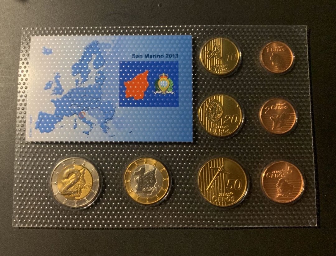 紫瑗钱币—微拍第21期  圣马力诺 2013年 欧元样币 8枚套 原厂卡装