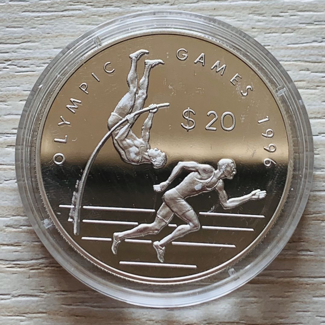 紫瑗钱币—微拍第21期  库克群岛 1993年 亚特兰大奥运会 撑杆跳 20元 31.47克 0.925银 精制