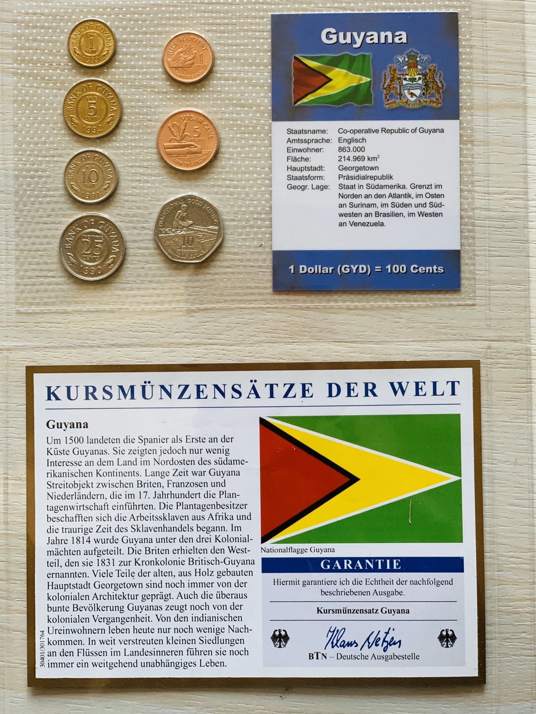紫瑗钱币—微拍第21期  圭亚那 流通币 7枚套 带德国说明书