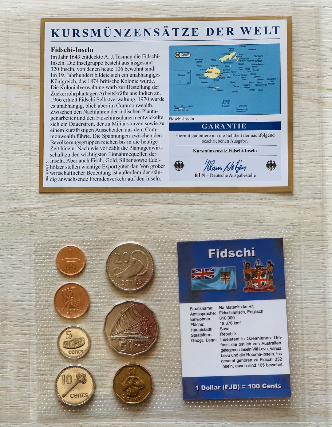 紫瑗钱币—微拍第21期  斐济 流通币 7枚套 带德国说明书