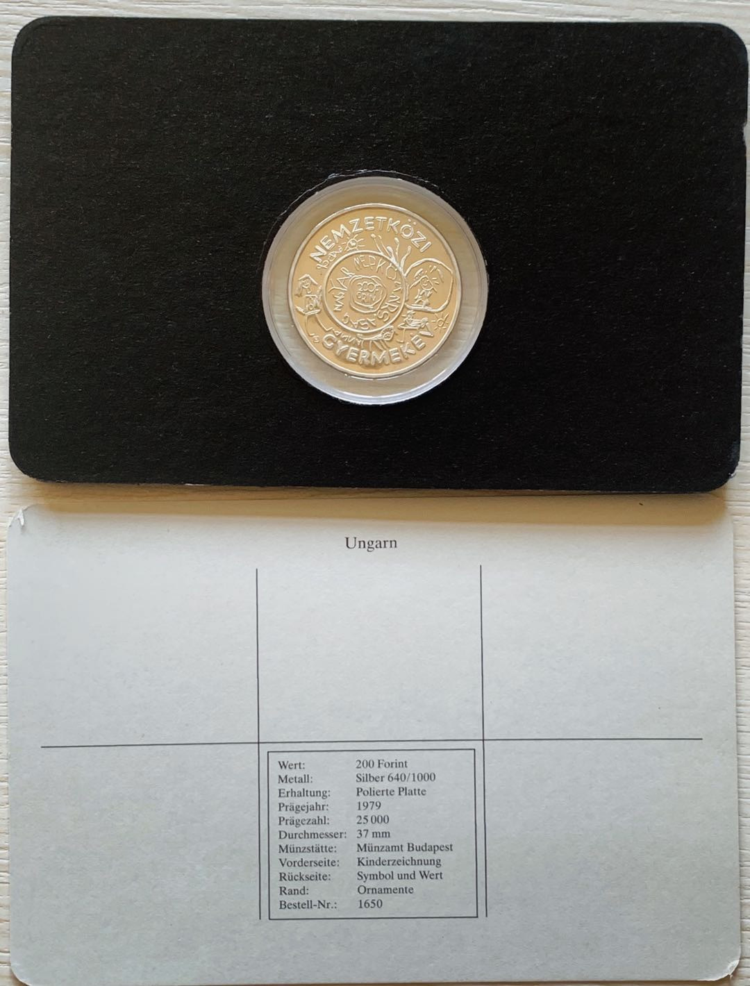 紫瑗钱币—微拍第21期  匈牙利 1979年 儿童年 500福林 银币 带德国说明书 精制