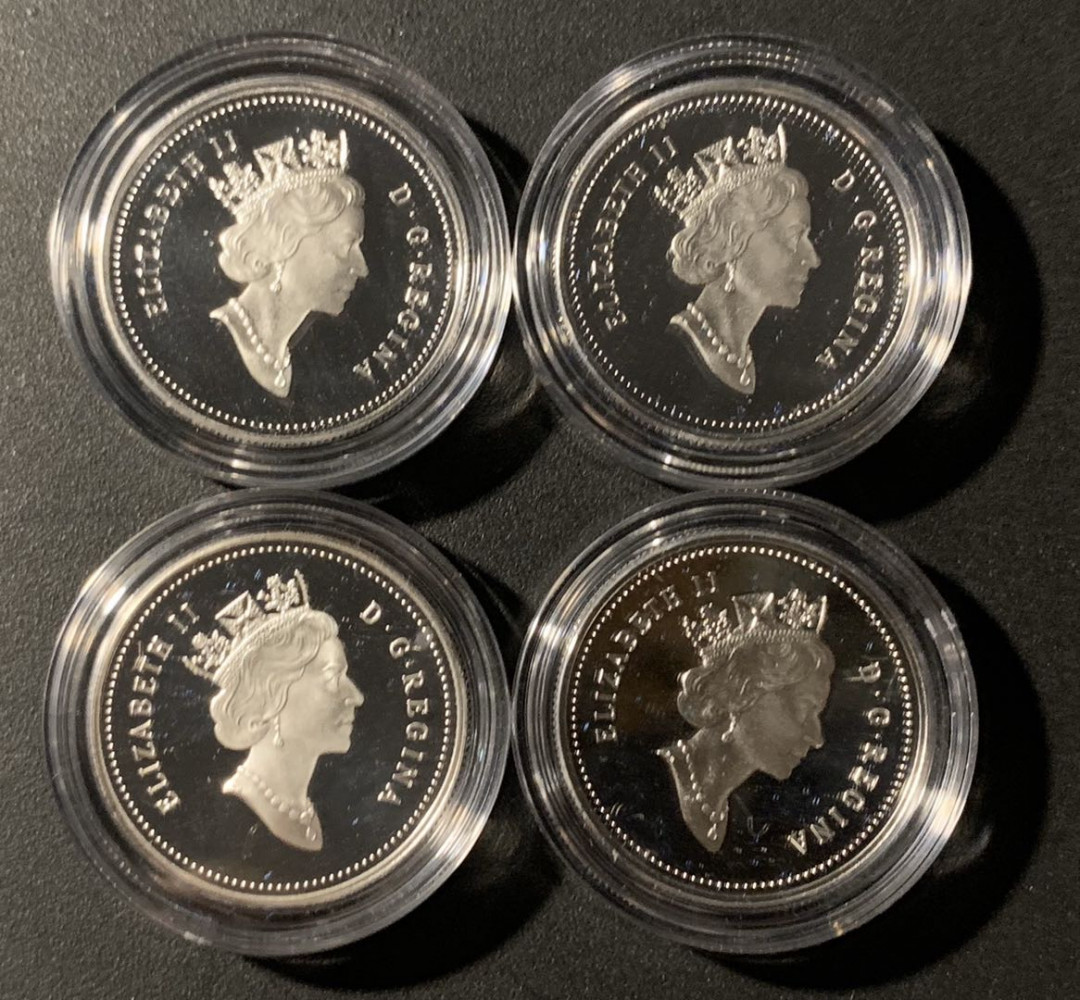 紫瑗钱币—微拍第21期  加拿大 1998年 海洋动物 海豚 50分 银币 4枚一套 原盒证书 精制