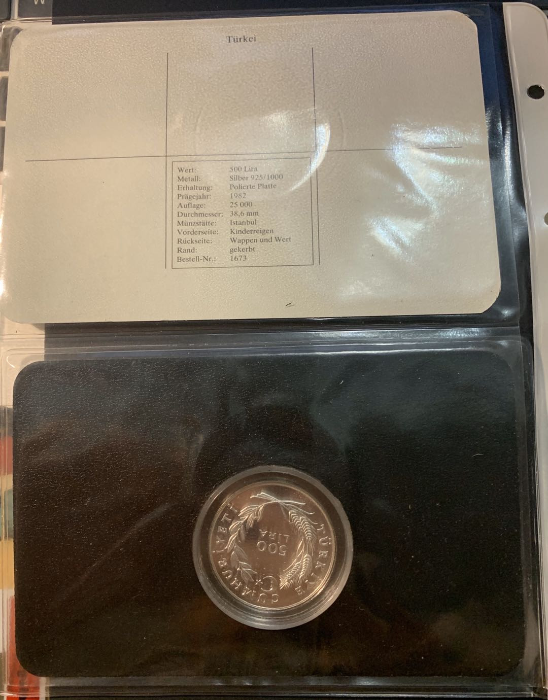 紫瑗钱币—微拍第21期  土耳其 1979年 儿童年 500里拉 银币 带德国说明书 精制