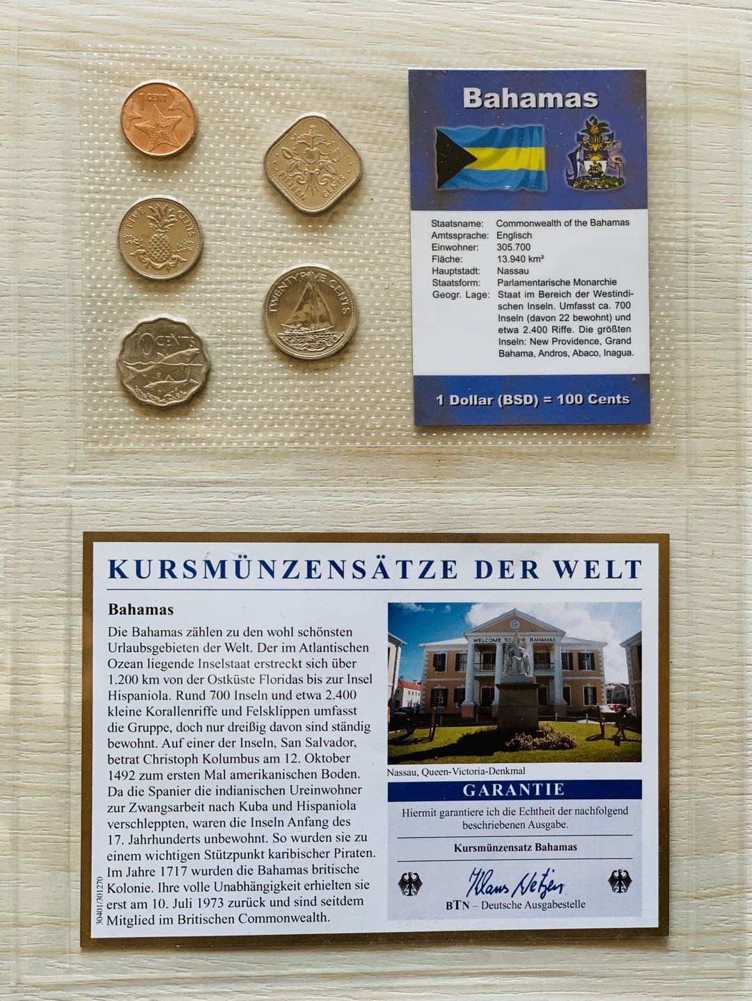 紫瑗钱币—微拍第21期  巴哈马群岛  流通币 5枚套 带德国说明书
